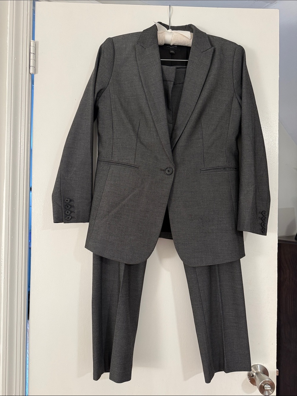 Ann Taylor Petit Charcoal Gray Suit Blazer and Trousers